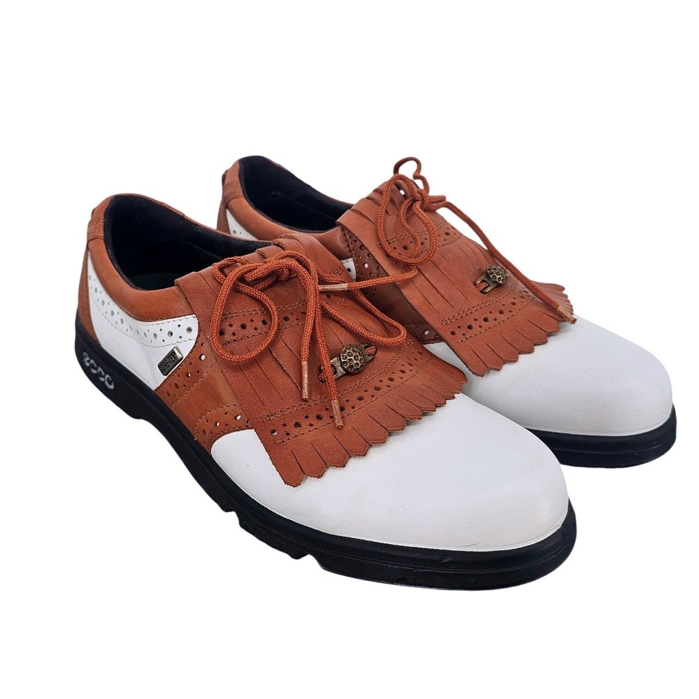 Ecco Gore-Tex Leather Golf Shoes Brown White Kiltie Brogue Spiked Womens 39 US 8